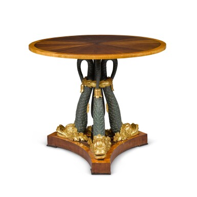 View full screen - View 1 of Lot 30. A South German mahogany, parcel-gilt and painted centre table, circa 1815.