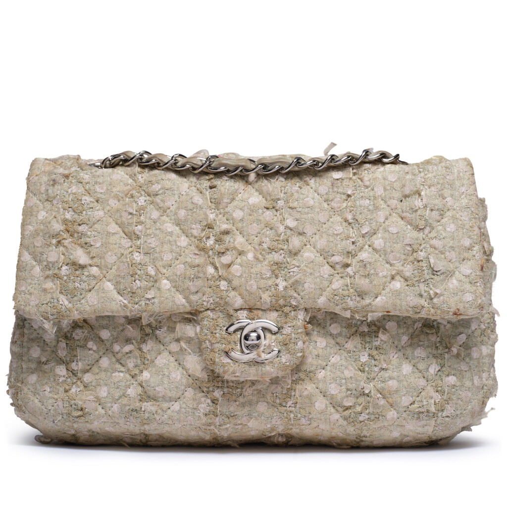 View full screen - View 1 of Lot 81. Mint Green Quilted Tweed Double Flap Bag Silver Hardware 2010 - 2011.