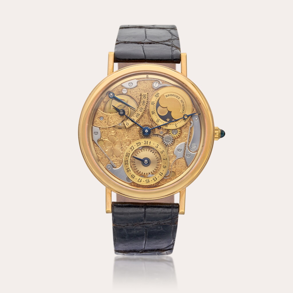 View full screen - View 1 of Lot 477. Reference 3135BR | A pink gold semi-skeletonized automatic wristwatch with date, moon phases and power reserve indication, Circa 1995.