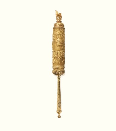View full screen - View 1 of Lot 30. A RARE ITALIAN GOLD ESTHER SCROLL CASE, 18TH CENTURY.