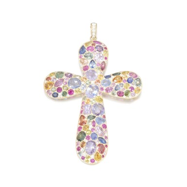 View full screen - View 1 of Lot 1233. Fancy coloured sapphire and diamond pendant.