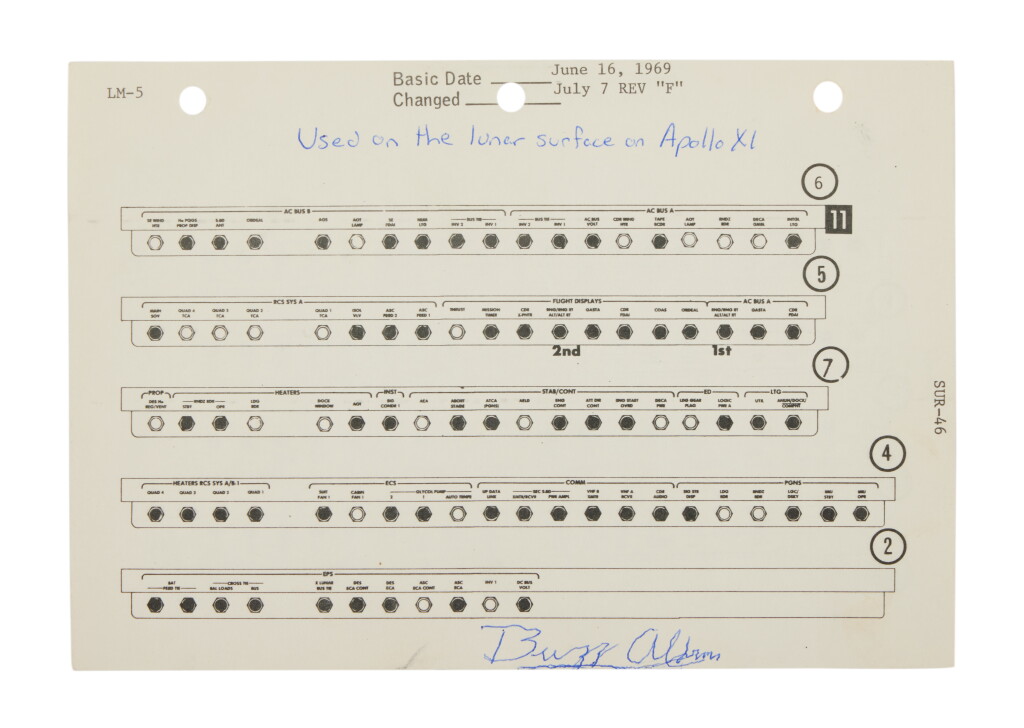 View full screen - View 1 of Lot 20. LUNAR SURFACE FLOWN Apollo 11 Lunar Surface Checklist Sheet SUR 46-47.