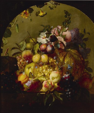 View full screen - View 1 of Lot 18. JEAN-BAPTISTE ROBIE | STILL LIFE WITH FRUIT AND FLOWERS .