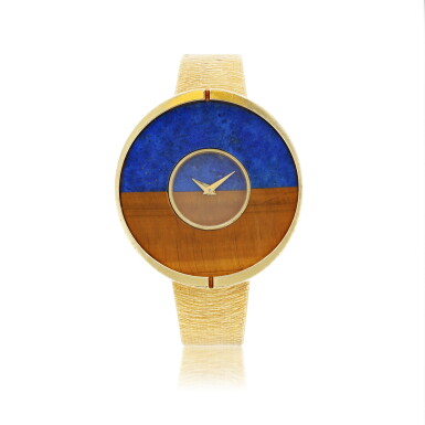 View full screen - View 1 of Lot 795. Chaumet | Montre bracelet de dame lapis lazuli et oeil-de-tigre | Lady's lapis lazuli and tiger's eye bracelet watch.