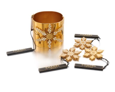 View full screen - View 1 of Lot 1. Three snowflake brooches and cuff.