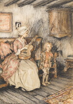 Arthur Rackham | Original illustration for The Vicar of Wakefield (Bill sings the "Elegy on the death of a mad dog")