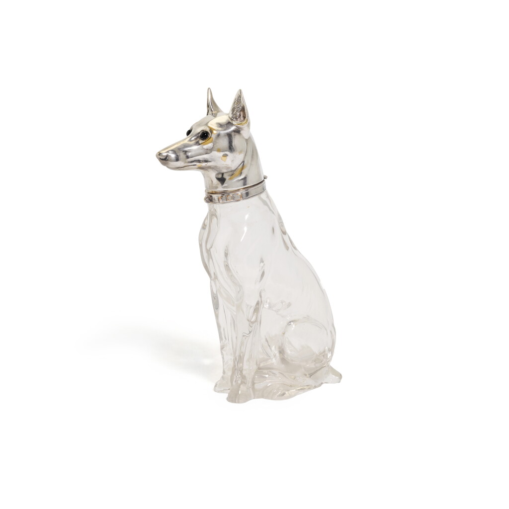 View full screen - View 1 of Lot 71. Hair of the Dog. A Continental electroplate mounted glass Schnapps-Pinscher , unmarked, German or Austrian, circa 1900.