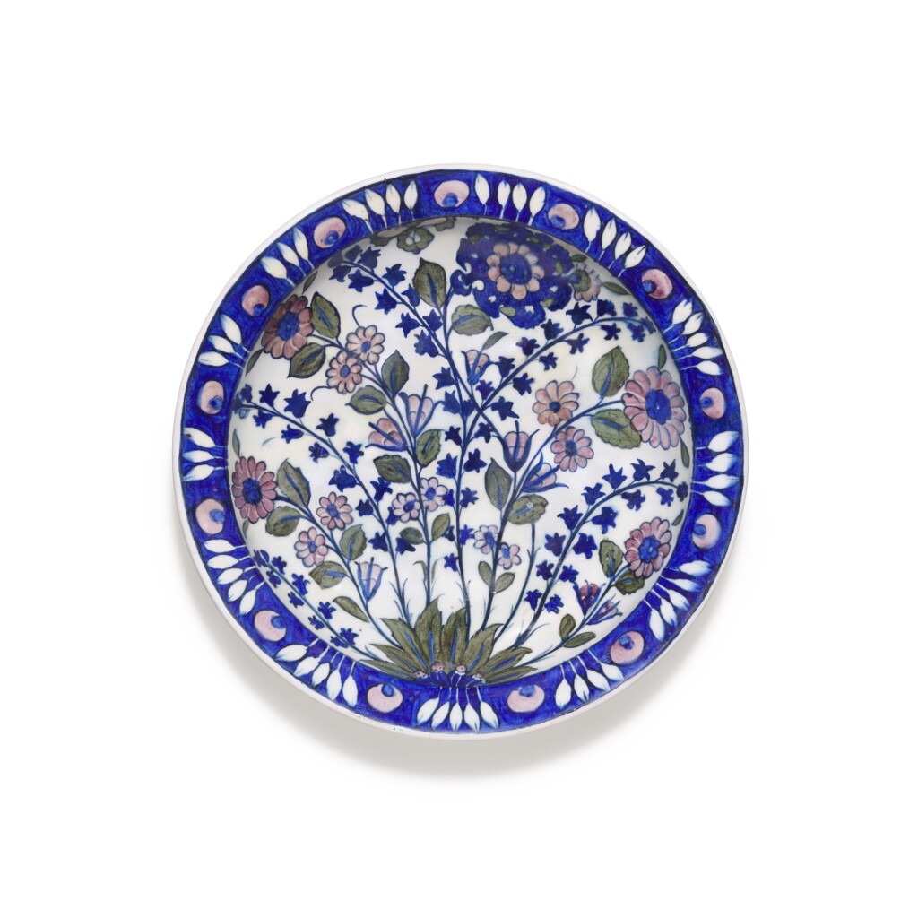 View full screen - View 1 of Lot 105. A rare Iznik 'Damascus' style pottery dish, Turkey, circa 1540.