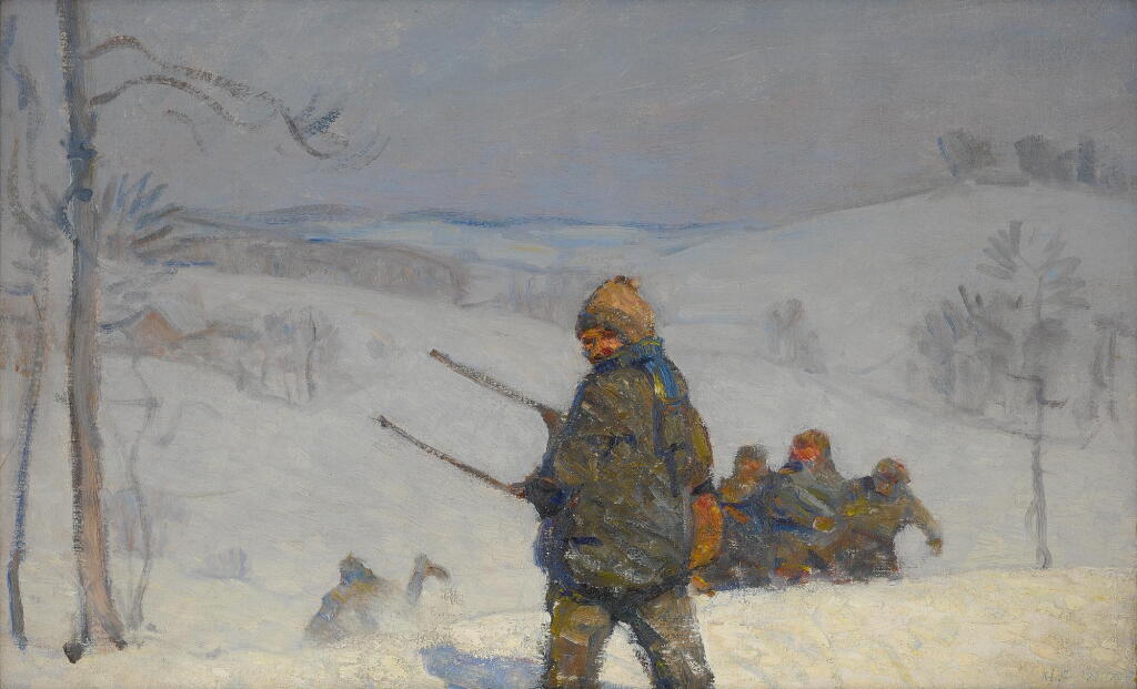 View full screen - View 1 of Lot 56. N. C. WYETH | CHILDREN WITH SLEDS ON SNOWY HILL (KUERNER'S HILL; COASTING).