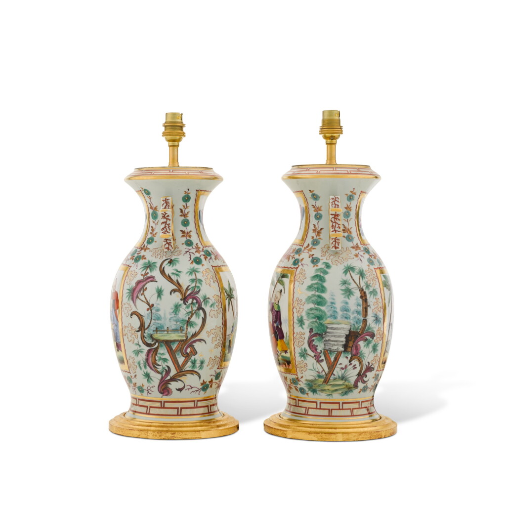 View full screen - View 1 of Lot 250. A pair of Bayeux porcelain table lamps, 19th century.