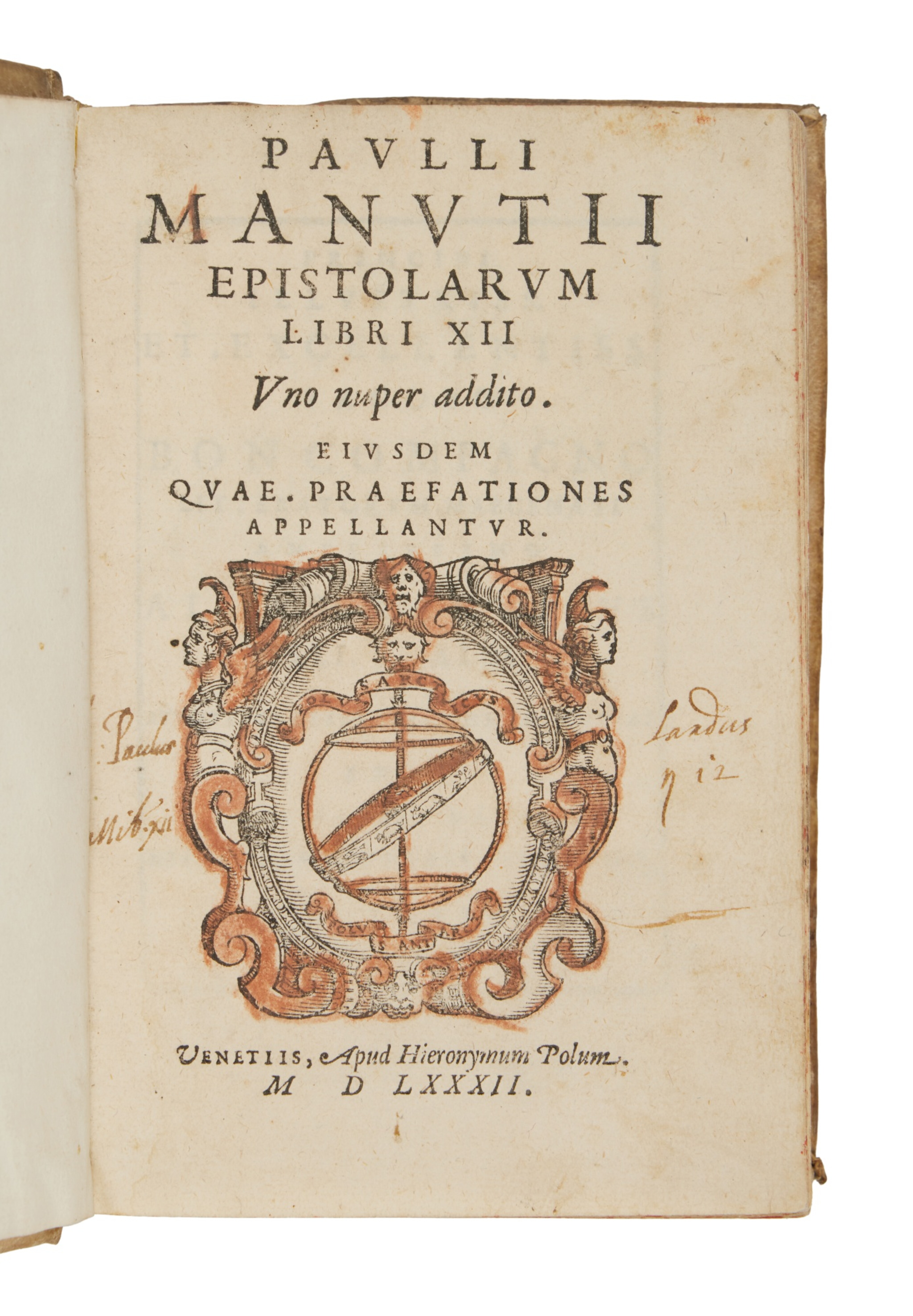 Manuzio, Epistolarum libri XII, Venice, Paolo Manuzio, 1582, early