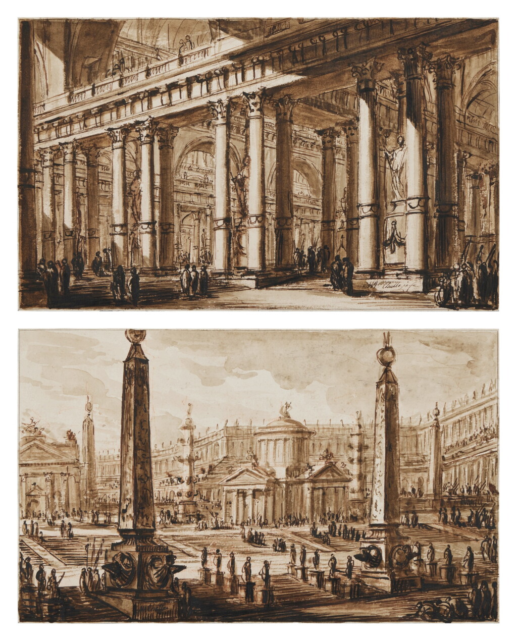 View full screen - View 1 of Lot 234. Two architectural drawings: A) Capitol B) Basilique.