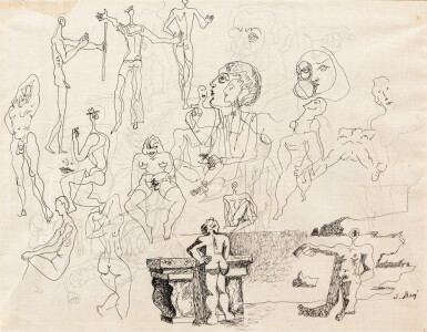 View full screen - View 1 of Lot 218. Études de figures, nus, têtes et la plage du Llané à Cadaqués.