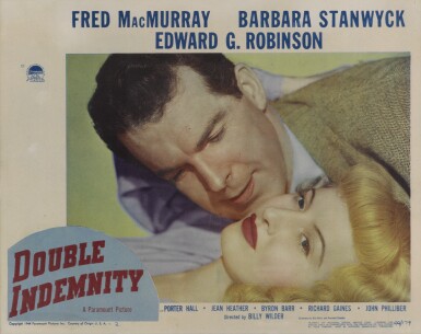 View full screen - View 1 of Lot 38. Double Indemnity (1944) lobby card, US.