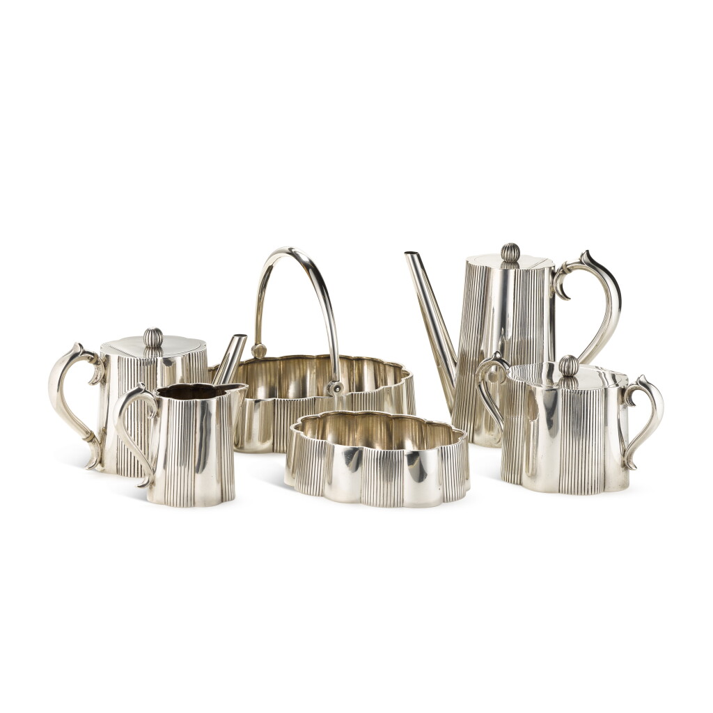 View full screen - View 1 of Lot 259. A Fabergé six-piece silver tea service, Moscow, 1896.