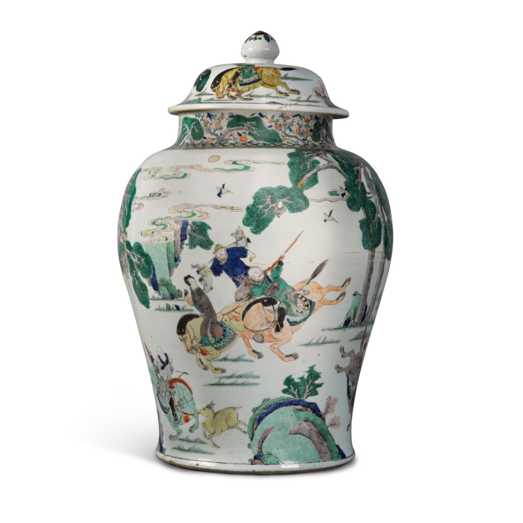 View full screen - View 1 of Lot 230. A Large Chinese Famille-Verte Baluster Jar and Cover, Qing Dynasty, Kangxi Period | 清康熙 五彩人物故事圖大蓋罐.