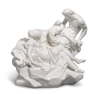 View full screen - View 1 of Lot 75. A Vincennes white porcelain group of 'L'Heure du Berger', circa 1748-52.