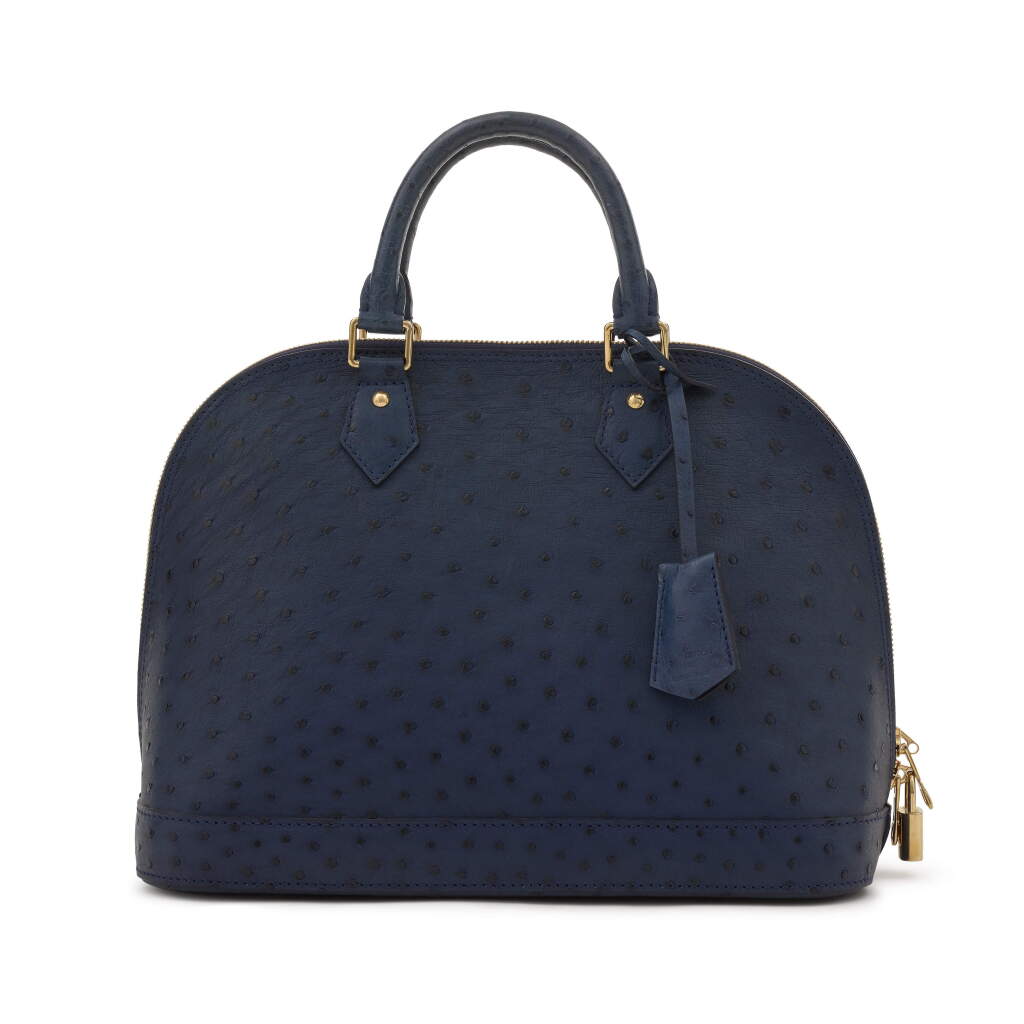 View full screen - View 1 of Lot 27. Navy Blue Ostrich Alma MM Gold Hardware, 2018.