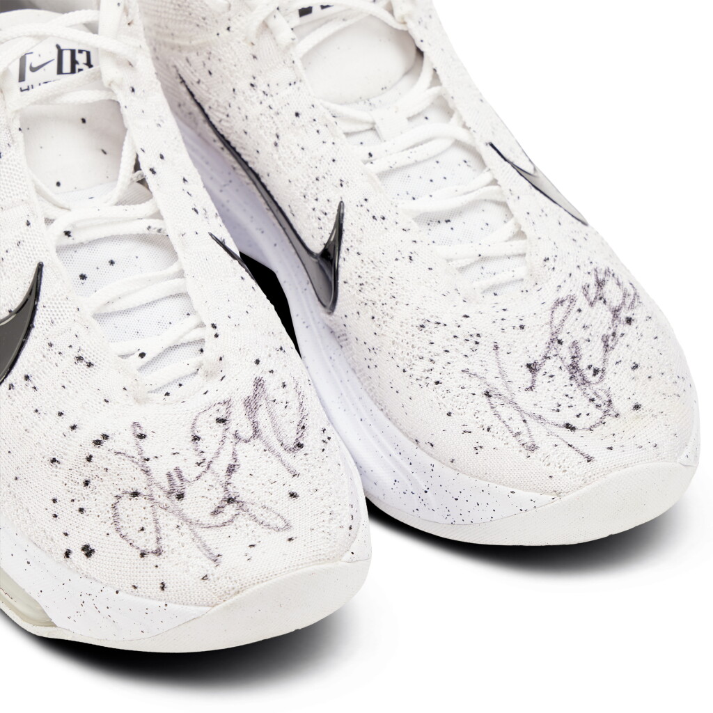 View full screen - View 1 of Lot 46. Kevin Love Utah Jazz 2025-2026 Game Worn and Signed Nike GT Hustle PE Sneakers | To The Max Foundation .