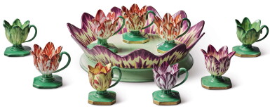 View full screen - View 1 of Lot 144. A SPODE PEARLWARE TULIP STAND AND NINE SPODE PORCELAIN TULIP-FORM ICE CUPS, CIRCA 1820.