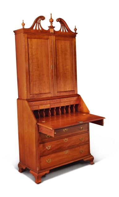 View full screen - View 1 of Lot 98. Chippendale Cherrywood Slant-Front Desk and Scroll-Top Bookcase, Probably Hampshire County, Massachusetts, circa 1790.