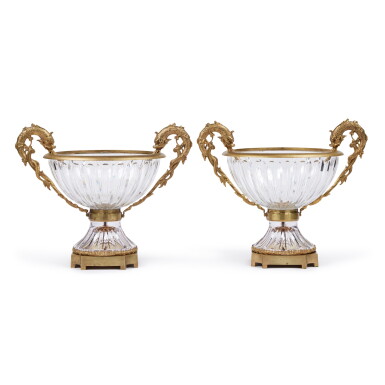 View full screen - View 1 of Lot 668. A Pair of French Gilt Bronze Mounted Cut Glass Japonisme Vases, Late 19th Century.