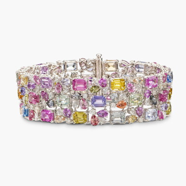 View full screen - View 1 of Lot 1614. Coloured Sapphire, Sapphire and Diamond Bracelet | 彩色剛玉 配 藍寶石 及 鑽石 手鏈.