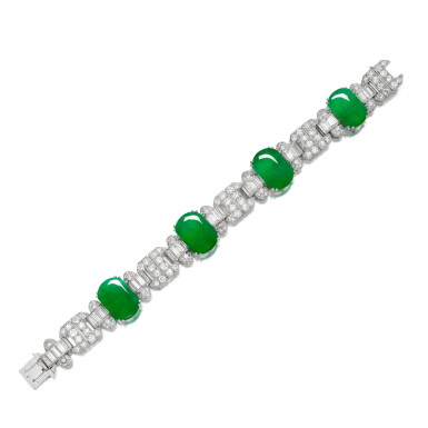View full screen - View 1 of Lot 1658. Jadeite and Diamond Bracelet | 寶詩龍 | 天然翡翠 配 鑽石 手鏈.