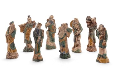 View full screen - View 1 of Lot 70. Les Huit Immortels en terre cuite à glaçure sancai Dynastie Qing | 清 三彩八仙立像一套 | Set of Sancai-glazed pottery figures of the Eight Immortels, Qing Dynasty.