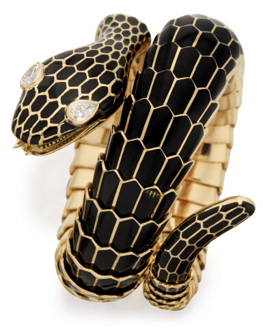 View full screen - View 1 of Lot 388. GOLD, DIAMOND AND ENAMEL 'SERPENTI' BRACELET, BULGARI.