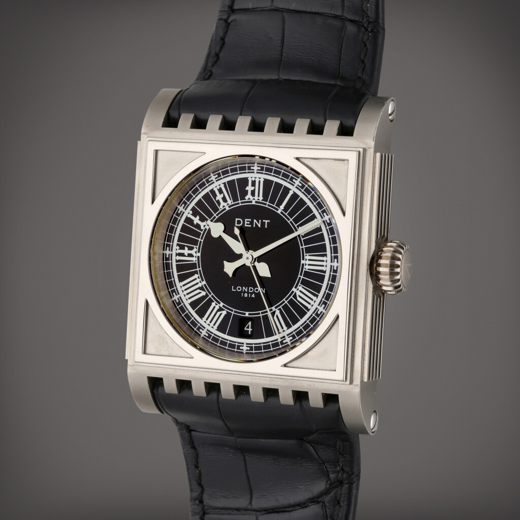 View full screen - View 1 of Lot 360. Parliament | A limited edition white gold automatic rectangular wristwatch with date, Circa 2007.