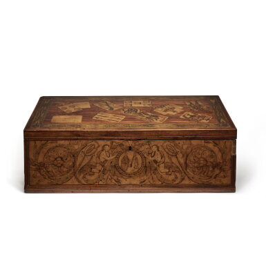View full screen - View 1 of Lot 268. A Neoclassical Fruitwood and Stained Sycamore Marquetry Rosewood Travelling Writing Nécessaire, Probably Spanish, Last Quarter 18th Century .