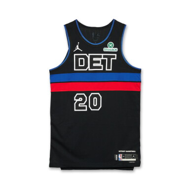 View full screen - View 1 of Lot 25. Chaz Lanier Detroit Pistons 2025-2026 Emirates NBA Cup Game Worn Statement Edition Jersey.