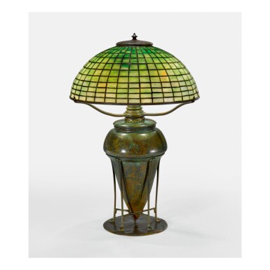 View full screen - View 1 of Lot 28. TIFFANY STUDIOS | “GEOMETRIC” TABLE LAMP.