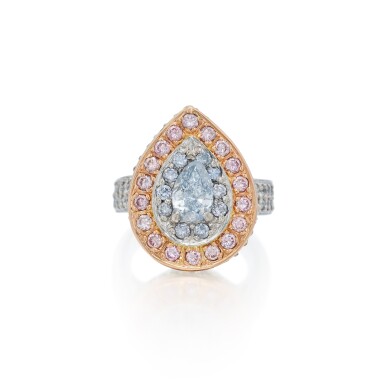 View full screen - View 1 of Lot 141. Fancy Blue Diamond, Colored Diamond and Diamond Ring.