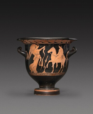 View full screen - View 1 of Lot 16. An Apulian Red-figured Bell Krater, Attributed to the Tarporley Painter, circa 380-370 B.C..