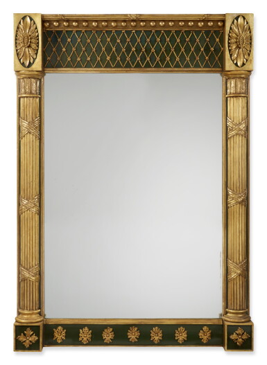 View full screen - View 1 of Lot 511. A Regency Green-Painted and Parcel-Gilt Pier Mirror, By Finnis & Co., London, Circa 1815.