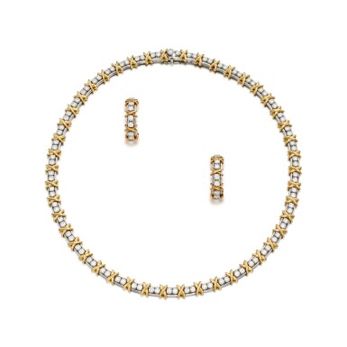 View full screen - View 1 of Lot 252. Gold and Diamond Necklace and Pair of Earrings.
