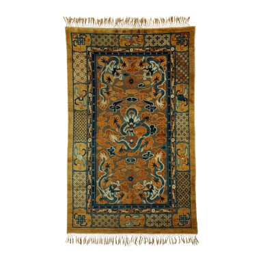 View full screen - View 1 of Lot 640. AN IMPERIAL YELLOW-GROUND 'QIANQING GONG' SILK THREAD CARPET, QING DYNASTY, 19TH CENTURY.