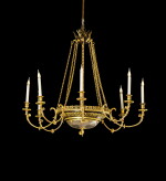 Lustre en bronze doré, bronze patiné et cristal taillé, probablement Vienne, fin du XVIIIe - début du XIXe siècle