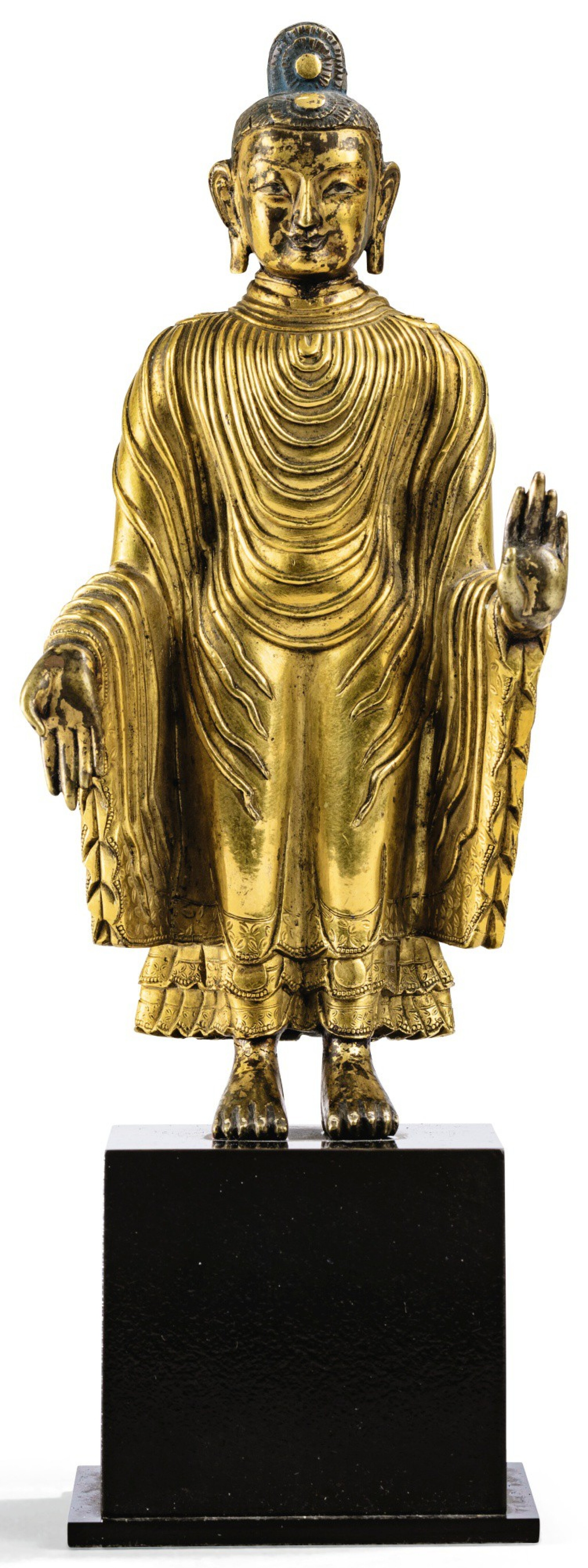 STATUETTE DE BOUDDHA MAITREYA EN BRONZE DORÉ DYNASTIE QING, XVIIIE