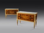 A pair of rosewood, maple and walnut marquetry and giltwood commodes, Tuscany, Sienna, late 18th century | Paire de commodes en marqueterie de palissandre de Rio, érable et bois doré, travail siennois, fin du XVIIIe siècle