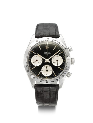 View full screen - View 1 of Lot 4. ROLEX | REFERENCE 6239 'DOUBLE SWISS UNDERLINE' DAYTONA A RARE STAINLESS STEEL CHRONOGRAPH WRISTWATCH WITH REGISTERS, CIRCA 1963.