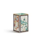 A small famille-rose 'figural and landscape' brushpot, 19th / 20th century