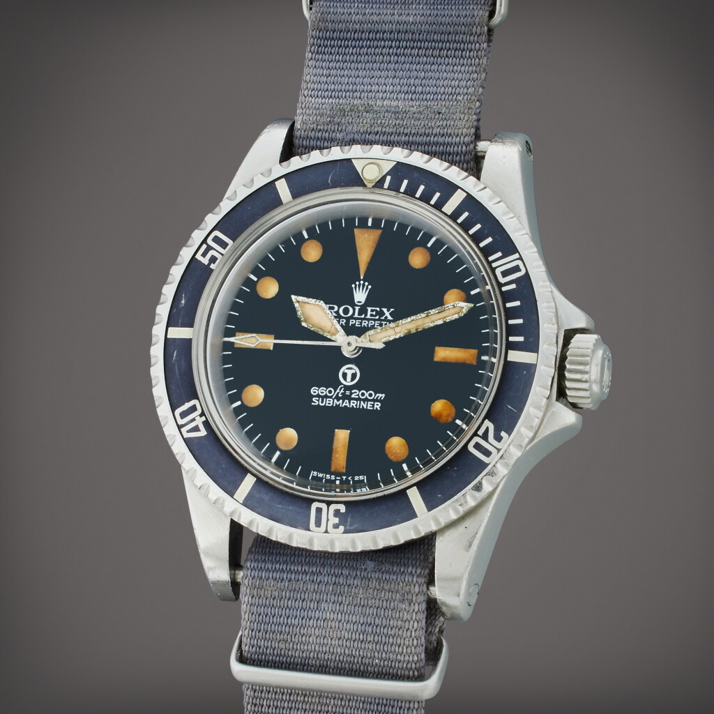 View full screen - View 1 of Lot 64. Reference 5513/5517 Submariner ‘Milsub’ | A stainless steel automatic wristwatch, Made for the British Royal Navy, Circa 1973.