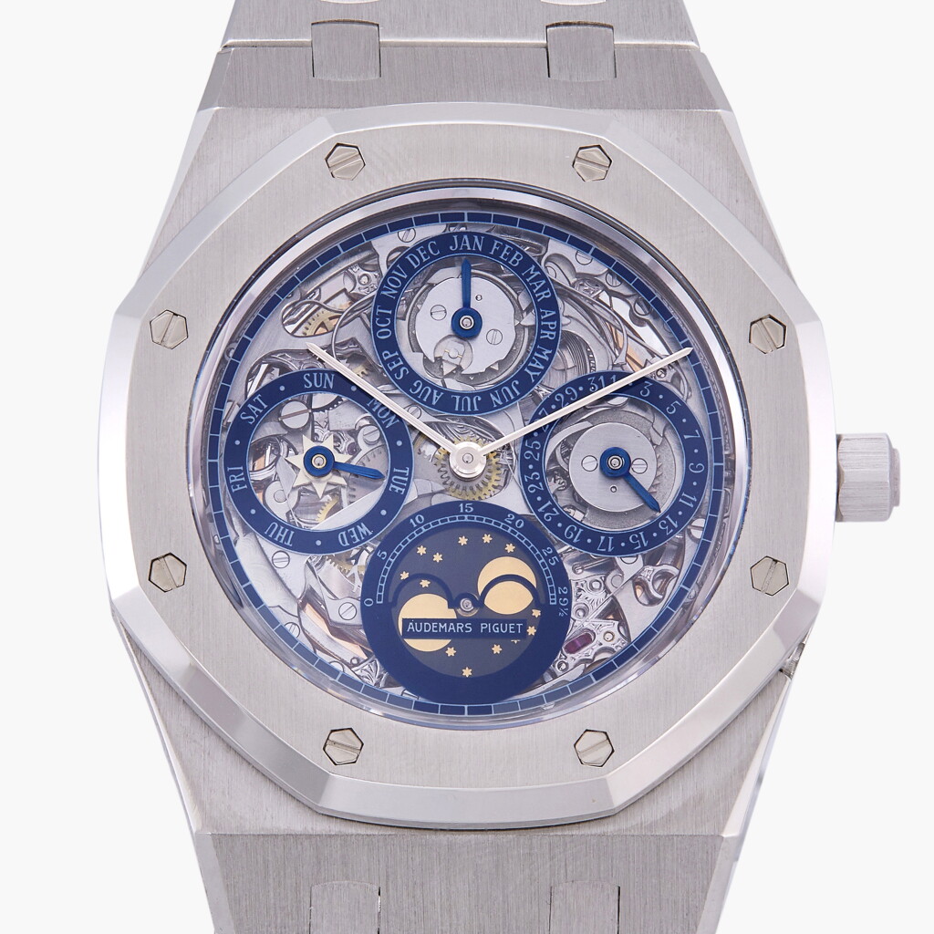 View full screen - View 1 of Lot 79. Royal Oak Perpetual Calendar, Reference 25636PT.OO.0344PT.01 | A platinum skeletonized perpetual calendar wristwatch with moon phases | Circa 1992.