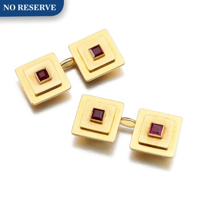 View full screen - View 1 of Lot 175. Pair of ruby cufflinks, 1940s.