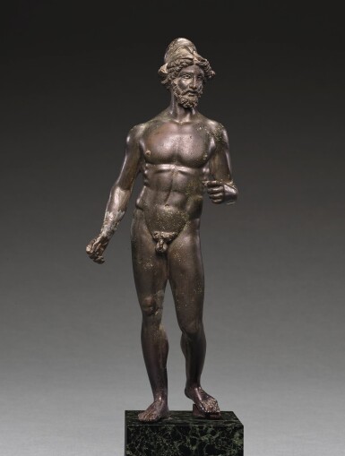 View full screen - View 1 of Lot 15. A BRONZE FIGURE OF ARES OR A HEROIC WARRIOR, LATE HELLENISTIC, CIRCA 1ST CENTURY B.C..