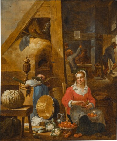 View full screen - View 1 of Lot 170. Barn interior with figures.