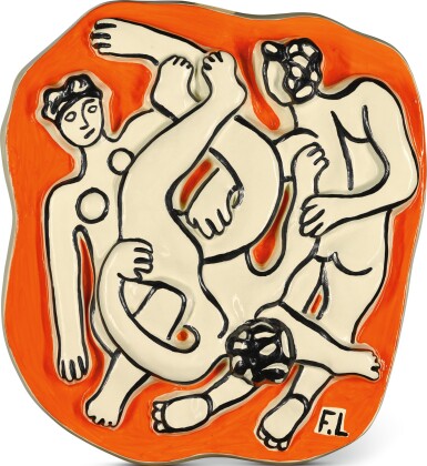 View full screen - View 1 of Lot 99. AFTER FERNAND LÉGER | LES ACROBATES SUR FOND ORANGE.